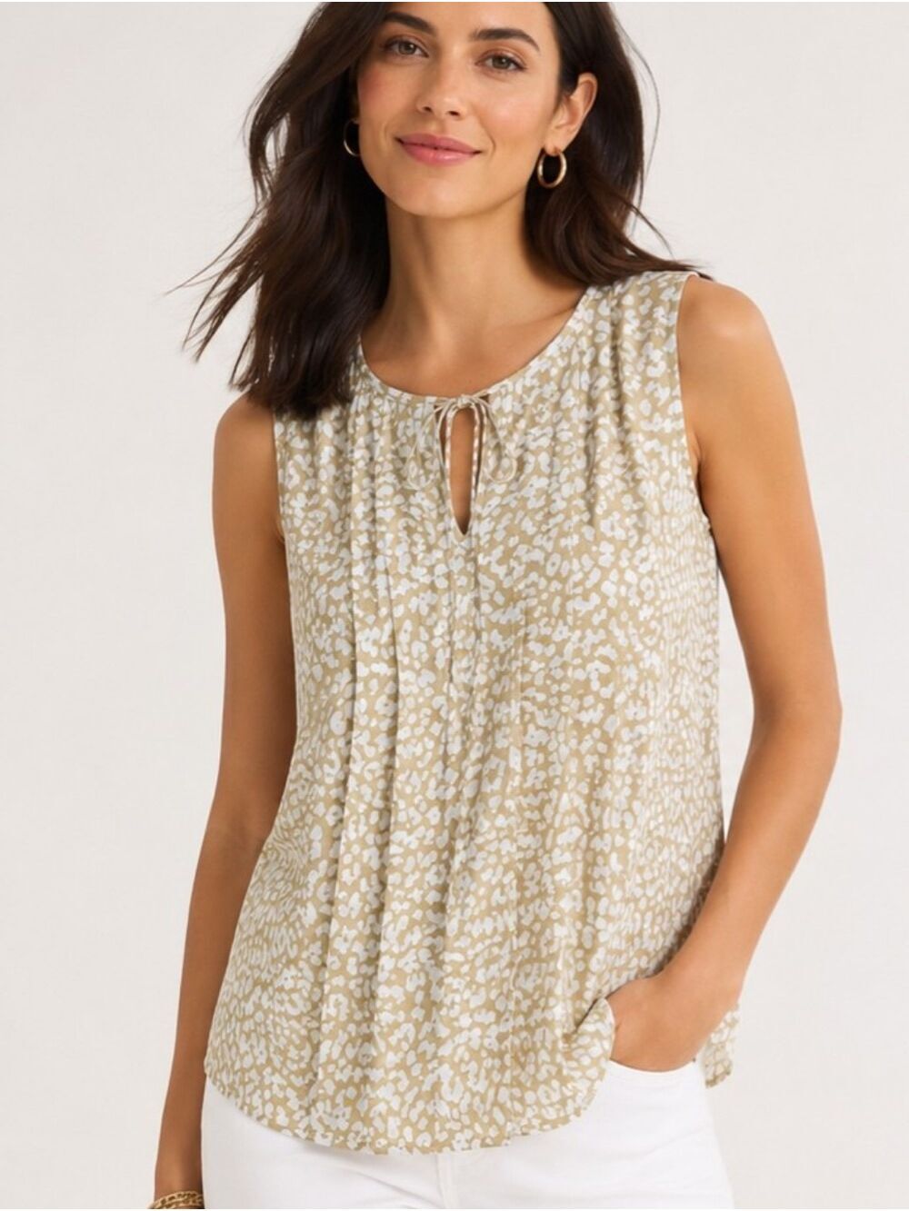 J.Crew Tan & White Leopard Print Tie Neck Blouse Size Medium